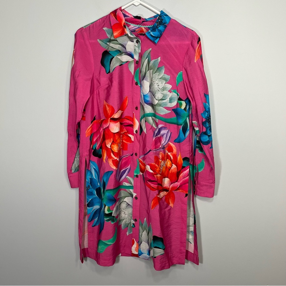 NEW Anthropologie Maeve Shirt Womens Small Pink Floral Button Up Tunic Bohemian